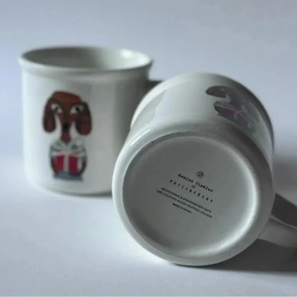 Pottery Barn Christmas Present Dog Mugs by Denise Fiedler Dachshund Weinerdog 2